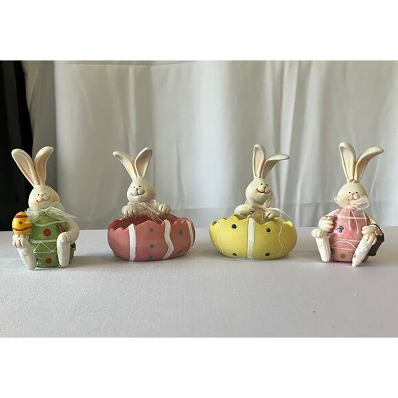 Cottondale Resin Easter Bunnies Egg Figurines (Set of 4) Spring Easter Decor - Picture 1 of 7
